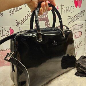 Gucci Black Patent Leather Bamboo Handle 2-Way Bag